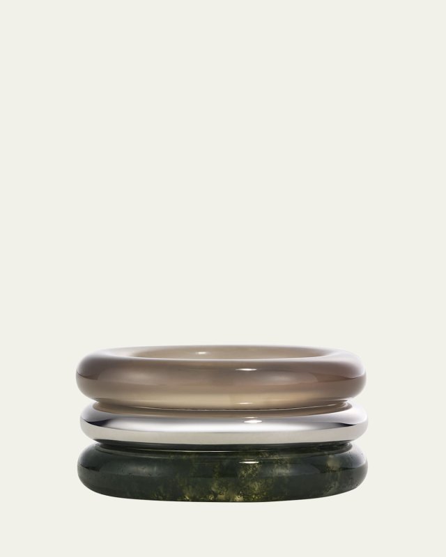 Sterling Silver and Agate Stone Trilogy Ring Stack